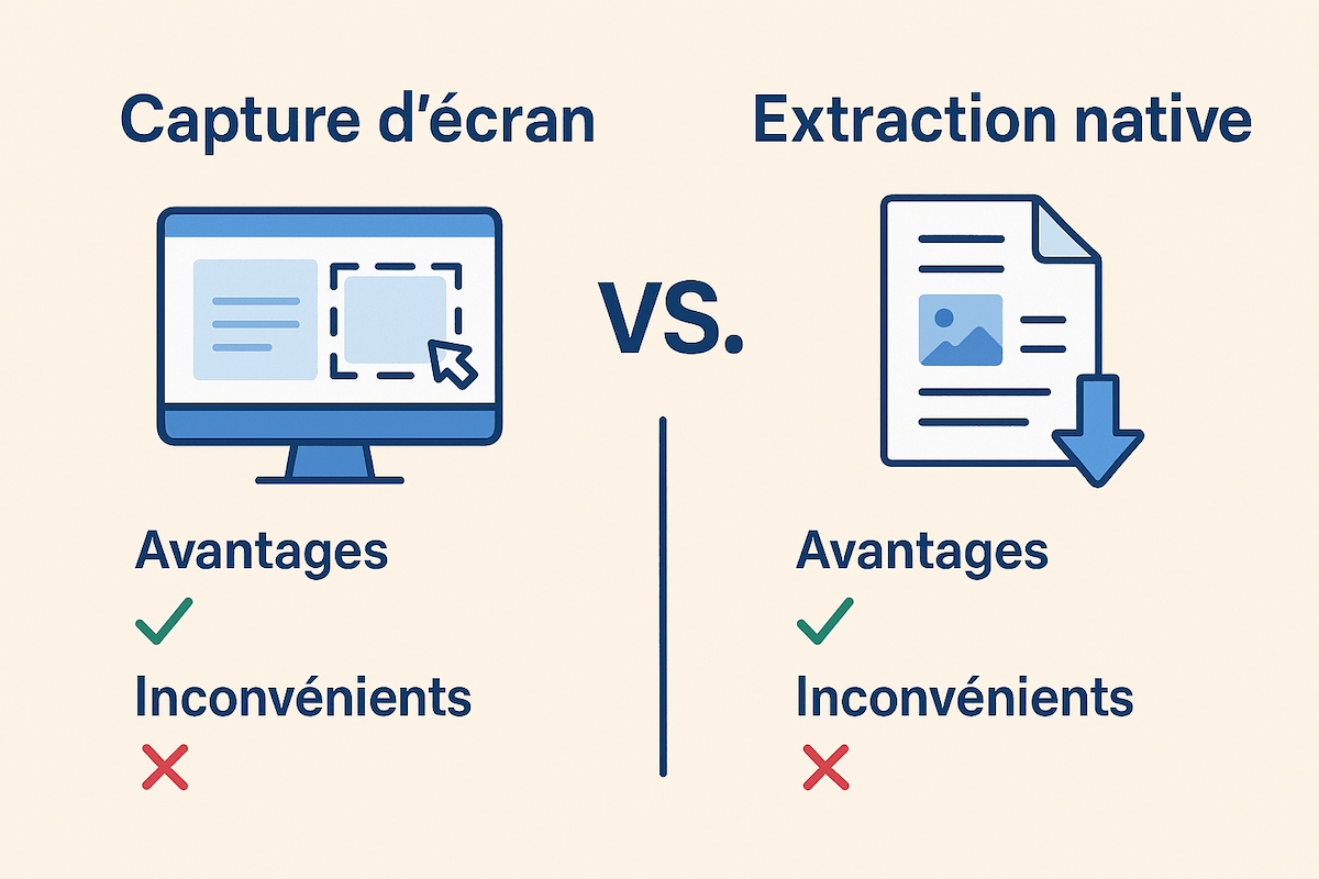 Capture d’écran vs. extraction native – Avantages et inconvénients